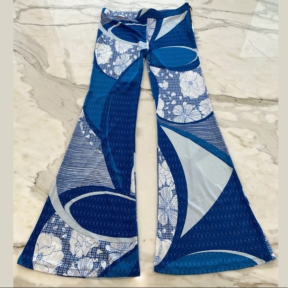EMILIO PUCCI BLUE WHITE PRINT VISCOSE PANTS GOLD SIDE ZIPPER SIZE IT 42 / US 8 - Picture 12 of 17